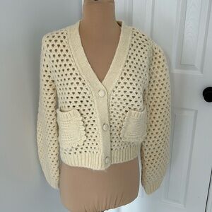 English Factory Cream Open Knit Cardigan